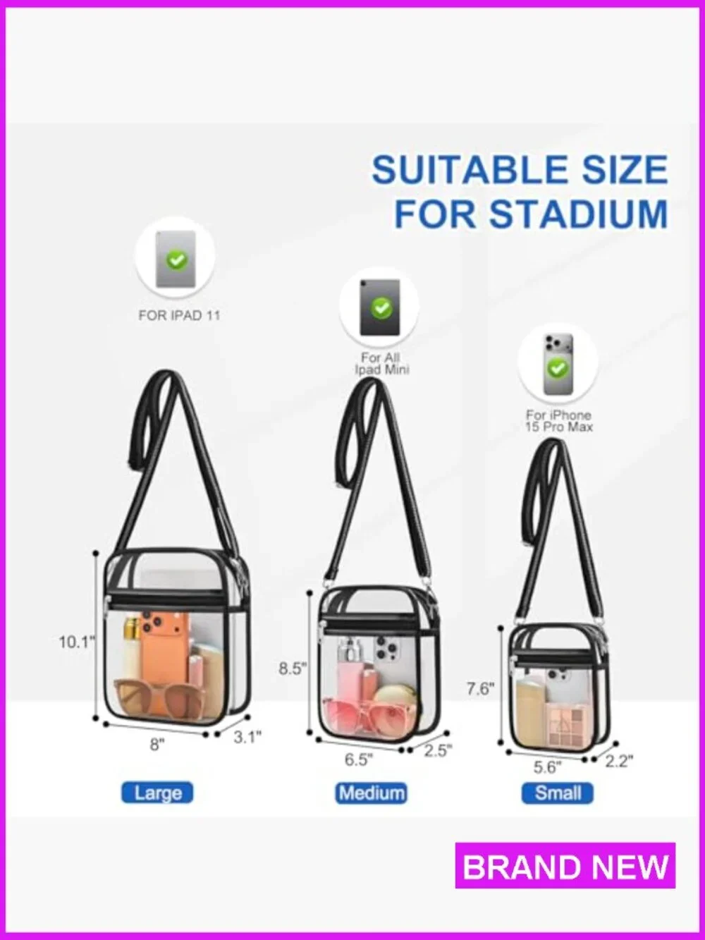 Clear Stadium Approved Crossbody Bag Messenger for Concerts Events Dual